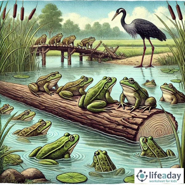การ์ตูนสำหรับเด็ก ในรูปแบบ นิทานการ์ตูนสองภาษา เรื่อง The Frogs Who Wished For A King